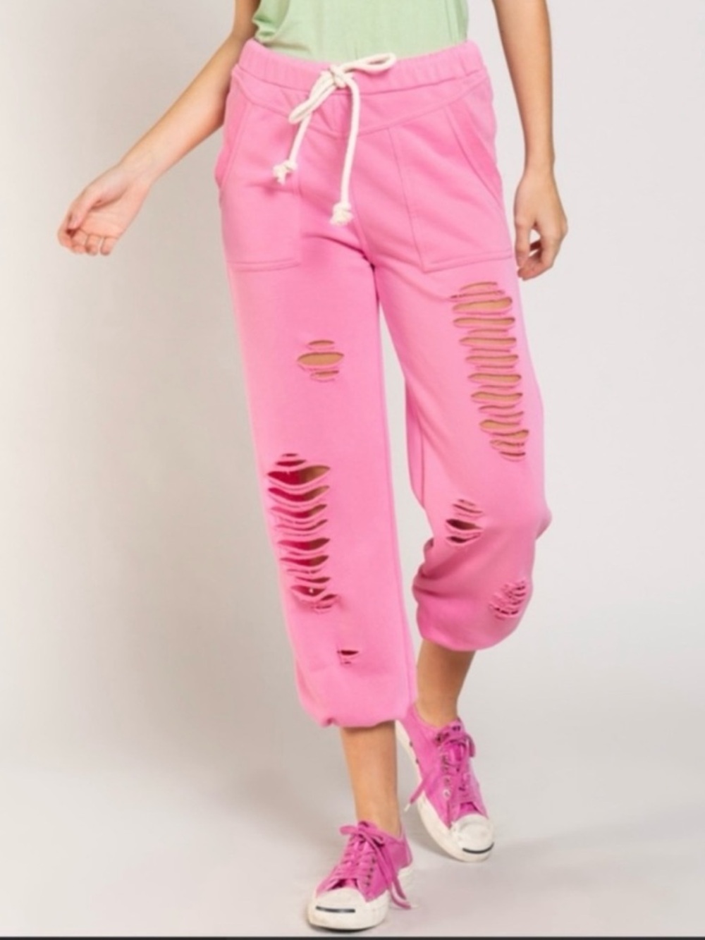 POL Distressed Terry Jogger Sweatpants Bubblegum Pink Boho Hippie Style Small - Picture 4 of 15